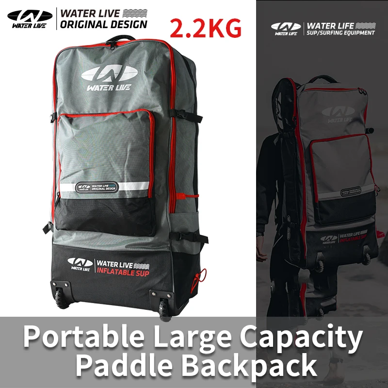 WATERLIVE 2.2kg Surfboard Storage Backpack 45x25x95cm High-Capacity Paddle Board Nylon Knapsack Bottom Pulley Save Effort