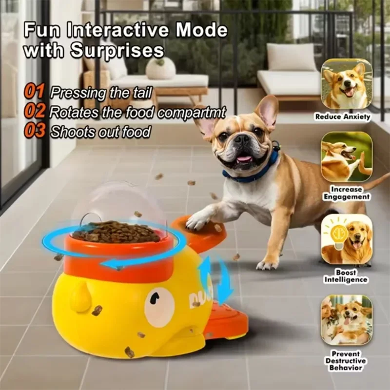 2-in-1 Interaktives Hundespielzeug, Automatischer Leckerli-Spender, Cartoon-Enten-Design, Slow-Food-Snack-Feeder für Hundetraining, Haustierbedarf – Detail 1