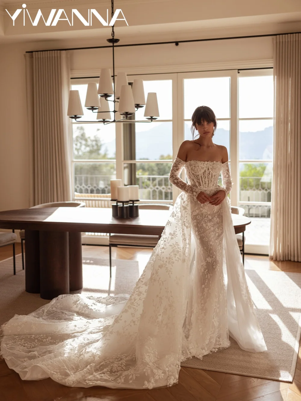 

Detachable Train Lace Mermaid Wedding Dress Glitter Strapless Off Shoulder Bridal Gown Customized Captivating Dresses For Bride