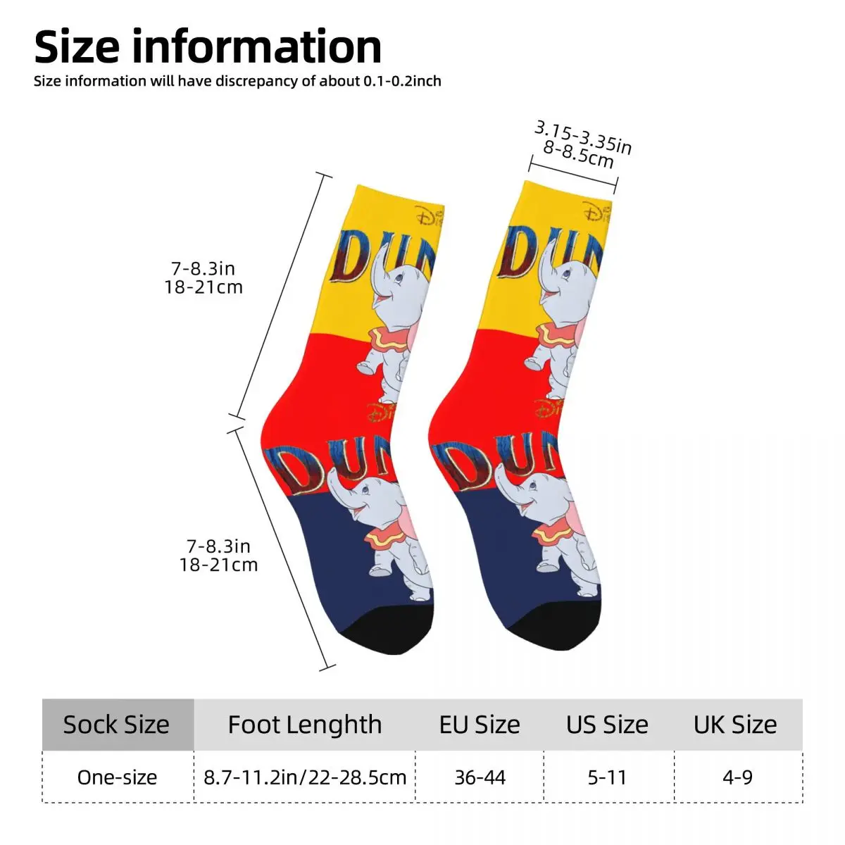 Skarpety męskie Cute Elephant Vintage Harajuku Disney Dumbo Film Street Style Novelty Pattern Crew Sock