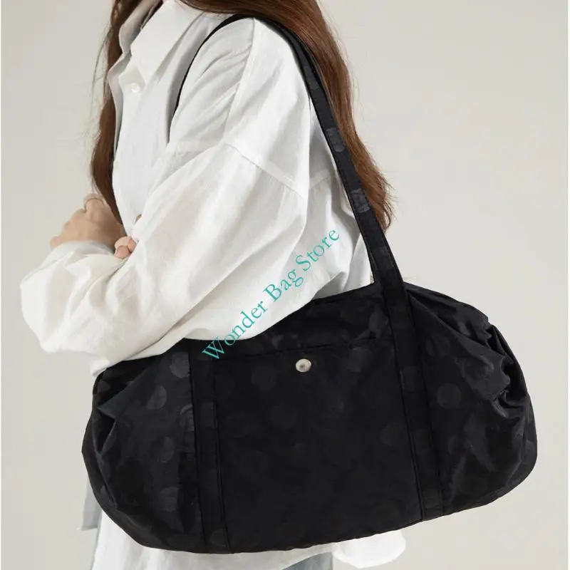 Korean Dotted Pattern Shoulder Bag Women Casual Large Capacity Tote Soft Fabric Handbag for Daily Shopping Routine