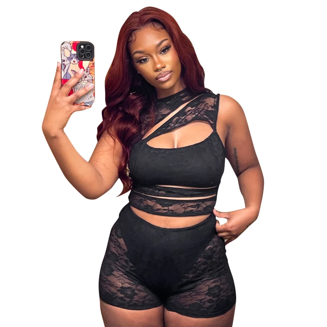 Red Waist-Trainer Bodysuit real product showing actual construction quality