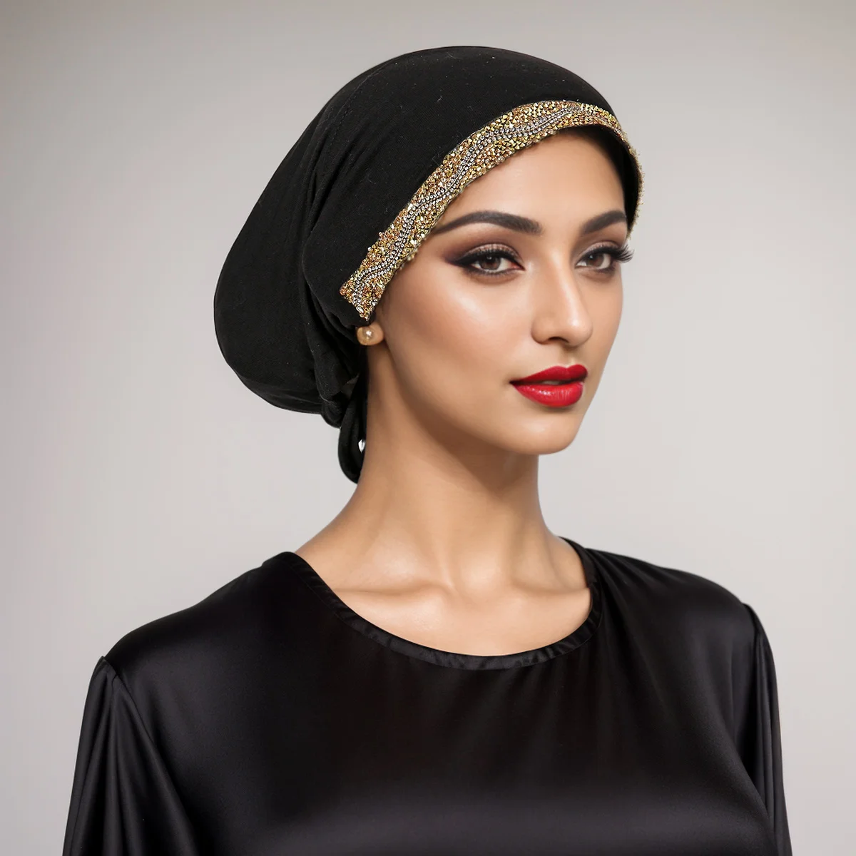 Muslim Turban Women Hat Inner Hijab Caps Golden Hot Stamping Diamond Islamic Underscarf Bonnet India Hat Female Headwrap