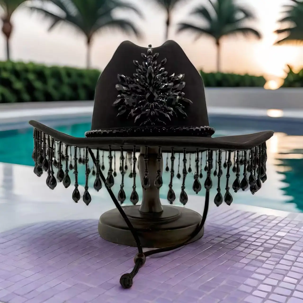 

HongLuan Black Tassels Western Cowboy Hat Rhinestone Man, Cowboy Accessories & Adjustable Cowgirl Hats for Ladies Adults Woman