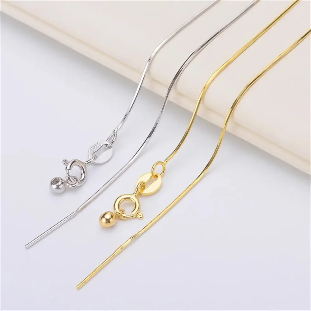 

DIY Pearl Accessories with Needle Snake Bone Chain S925 Sterling Silver Adjustable Necklace 45cm Road Pass Style Chain S012