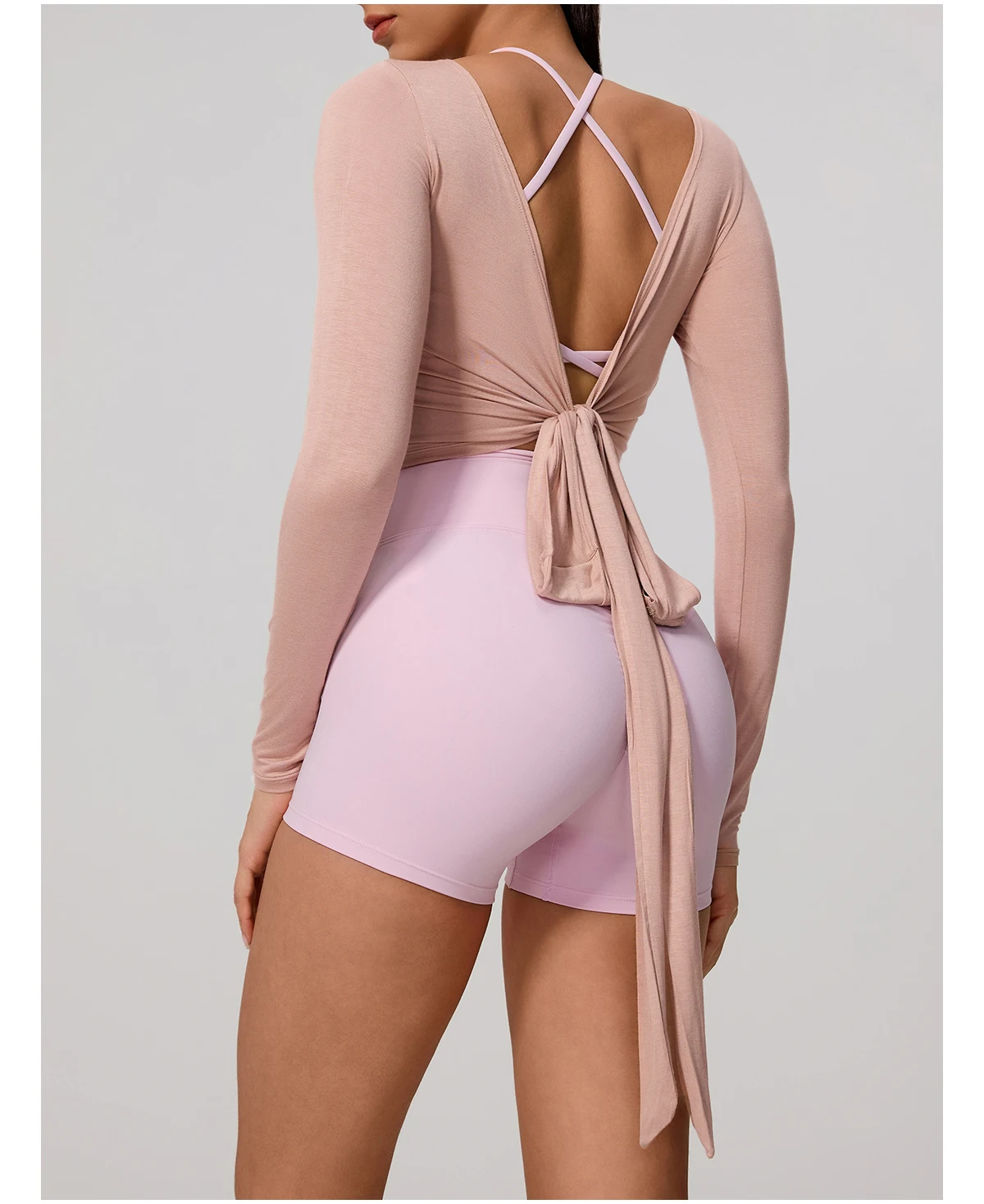 Neues Sommer-Damen-Yoga-Langarm-Einteiler-Oberteil mit Trägern – Premium-Ballett-Wrap-Top für Damen – Sport-Top für das Training – Detail 11
