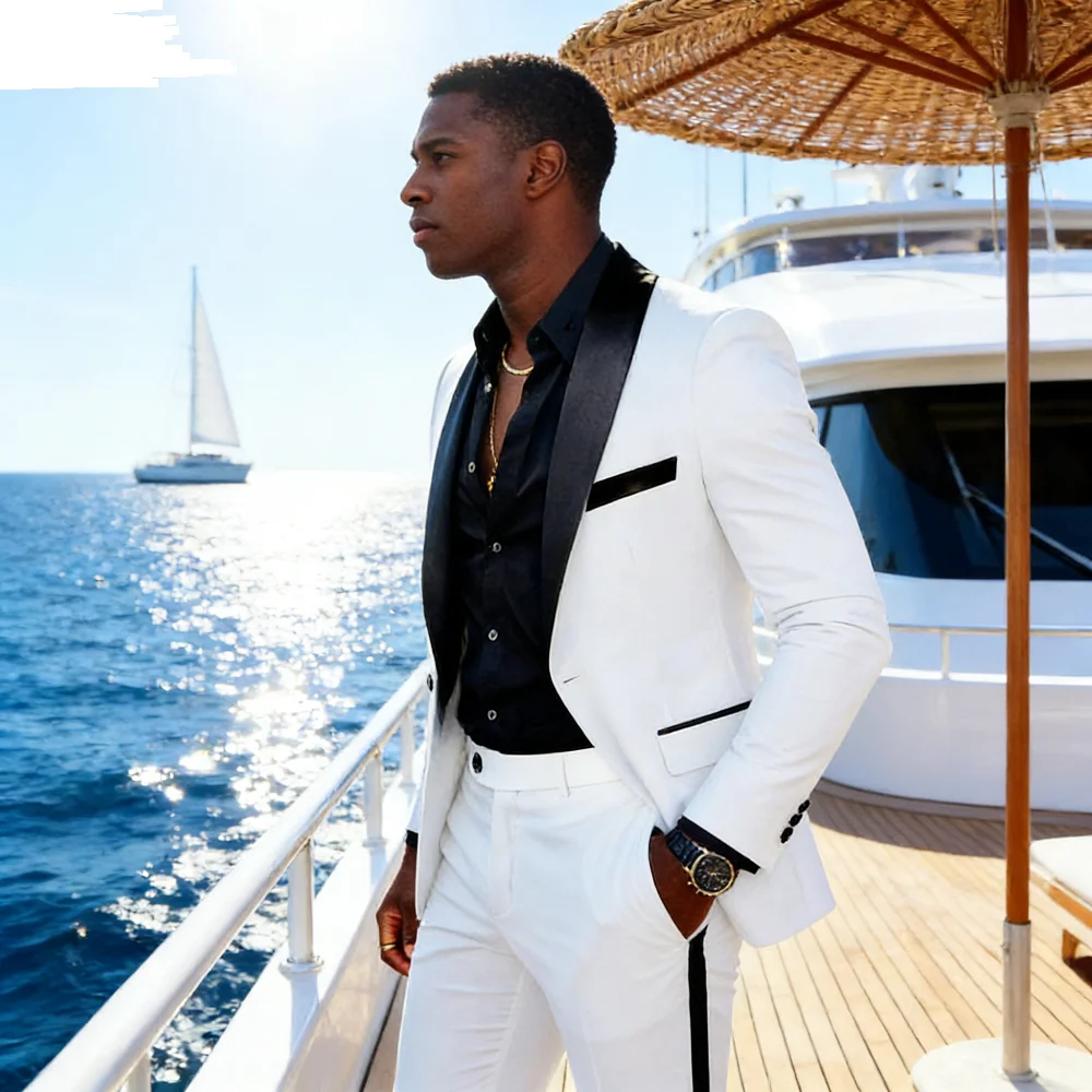 

Elegant Luxury Men's Wedding Suits Single Breasted Shawl Lapel Slim Fit 2 Piece Groomsmen Outfits High Quality Jacket Pants Sets