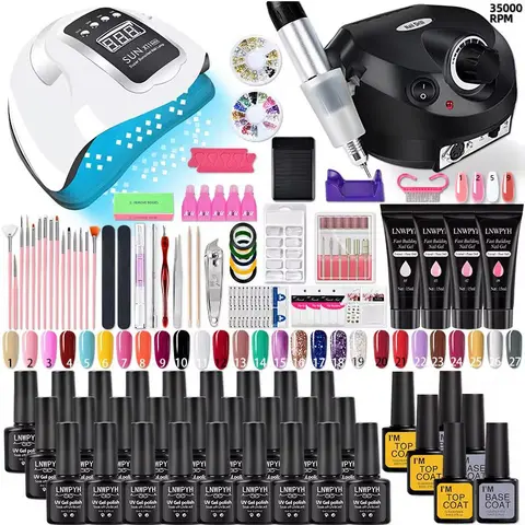 Kit de vernis à ongles en acrylique, ensemble de Gel Poly avec lampe à ongles, Extension d'ongles, Gel à paillettes, Gel de construction UV, ensemble d'outils de manucure