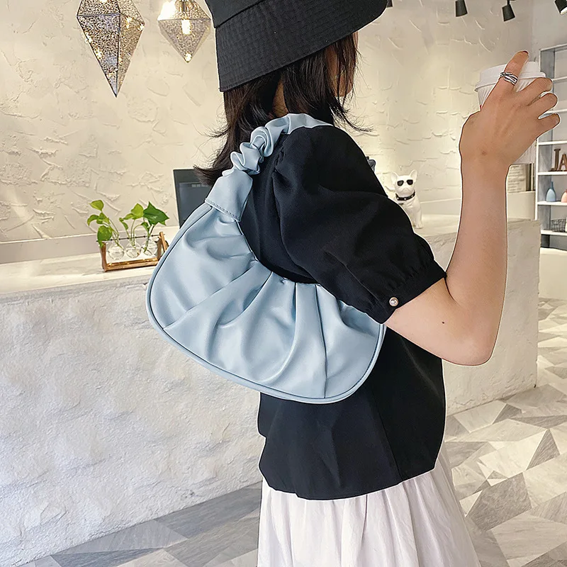 Summer Pleated Handlebags For Women PU Leather Cloud Purse Bag Fashion Armpit Bag Shopping Shoulder Bags Female Underarm Hobos