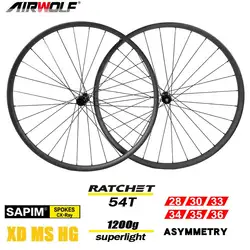 Airwolf 29er MTB Carbon Wheels Ultralight 1200G Ratchet System 54T 35mm Width Mountain Bicycle Rims Asymmetry Carbon Wheelset