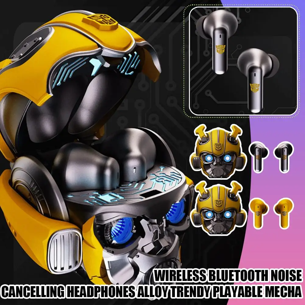 Cool Alloy Bumblebee Robot Wireless Gaming Headset Active Noise Reduction Multiple Movable Armor Structure Creative Boy Gift