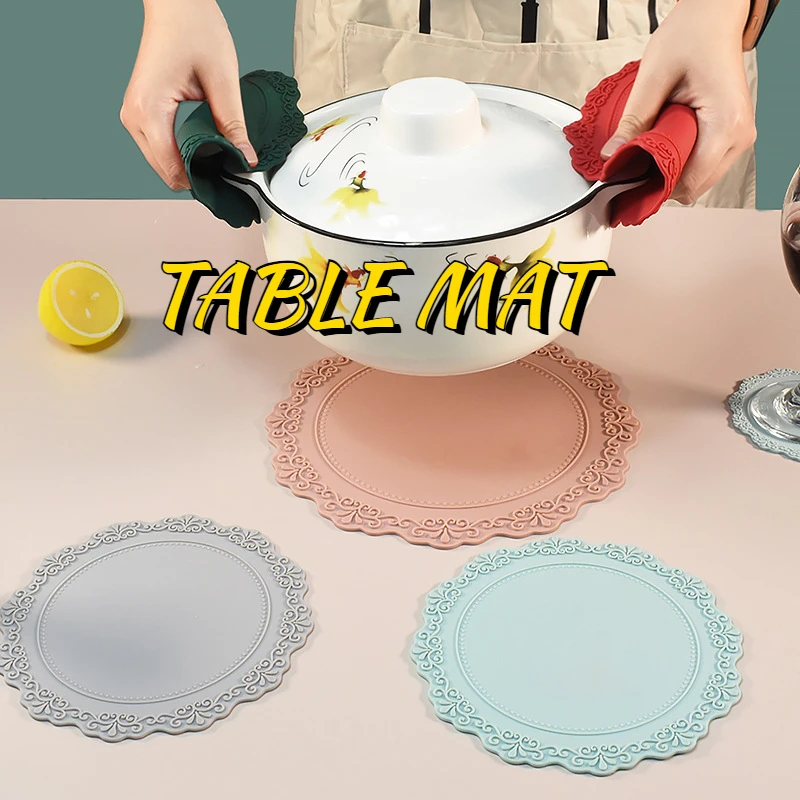 Round Dining Table Mat 10cm Silicone Coasters Waterproof Placemats For Table Europe Style Silicone Mat Easter Party Decoration