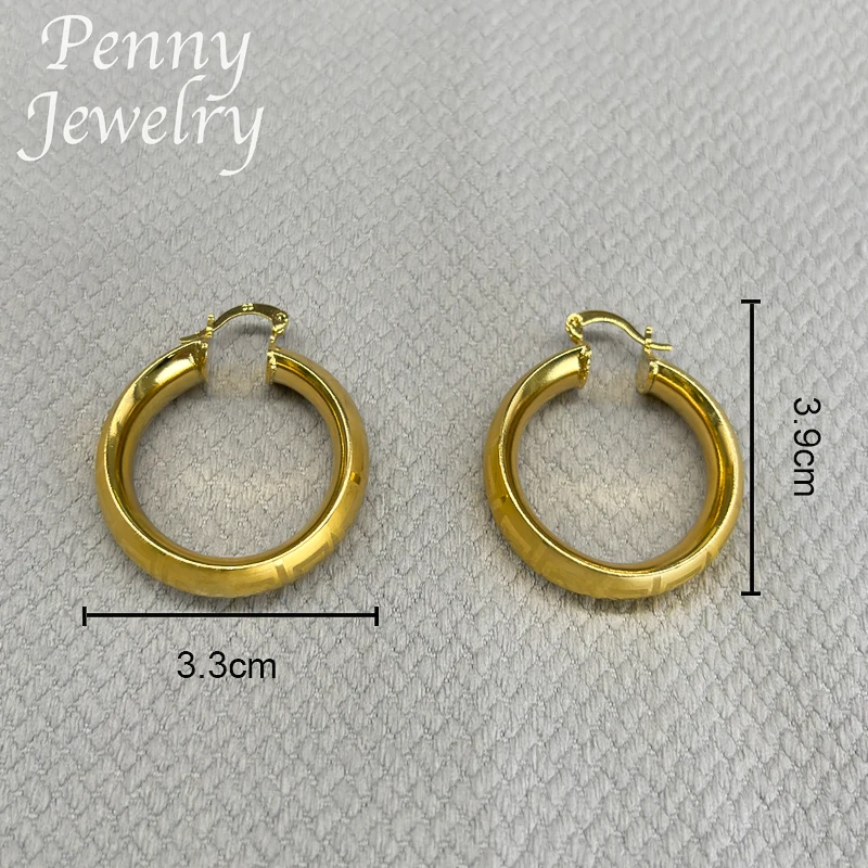 Original 18K Gold Plated Hoop Earrings for Women Copper Vintage Circle Earring Party Wedding Gifts Italian African Jewelry Sets