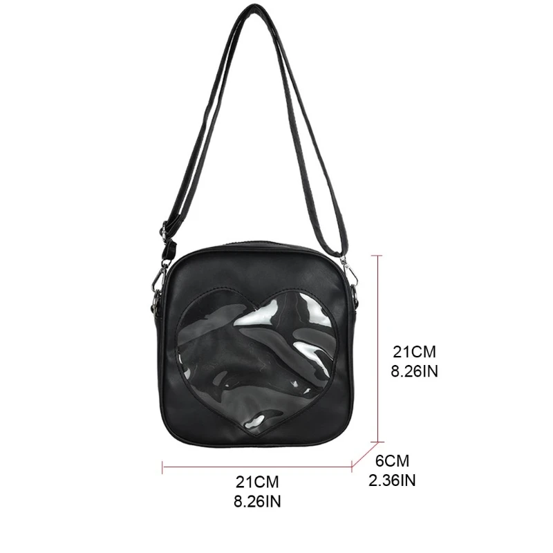 Clear Heart Student Shoulder Bag PU Crossbody Bag with Adjustable Strap