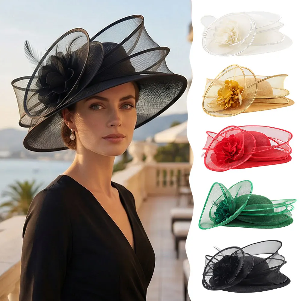 concave-shape-top-hat-organza-big-flower-headpiece-elegant-church-hat-exaggerated-mesh-women-hat-large-brim-sunshade-sun-hat