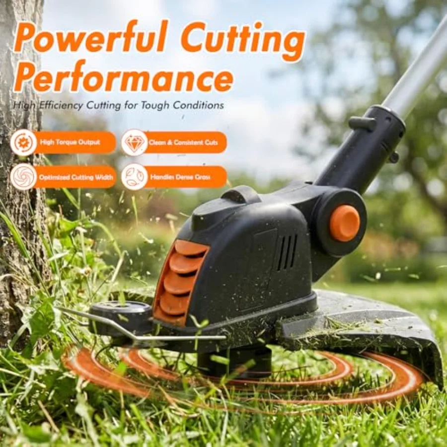 Electric Weed Wacker String Trimmer:2 x 4.0Ah Batteries Cordless Weed Eater, 21V Battery Powered, Grass Edger Lawn Tool with Fa