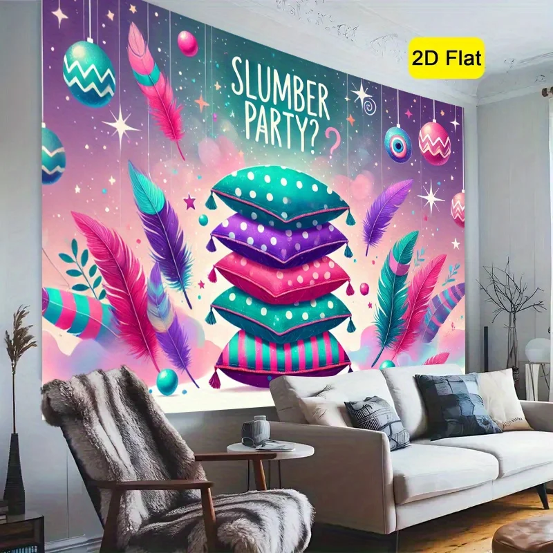 Tapeçaria para Festa do Pijama, Decoração para Festa do Pijama de Meninas, Almofadas Coloridas para Pendurar na Parede, Cenário de Penas Neon, Arte Divertida para Quarto, Quarto de Adolescente