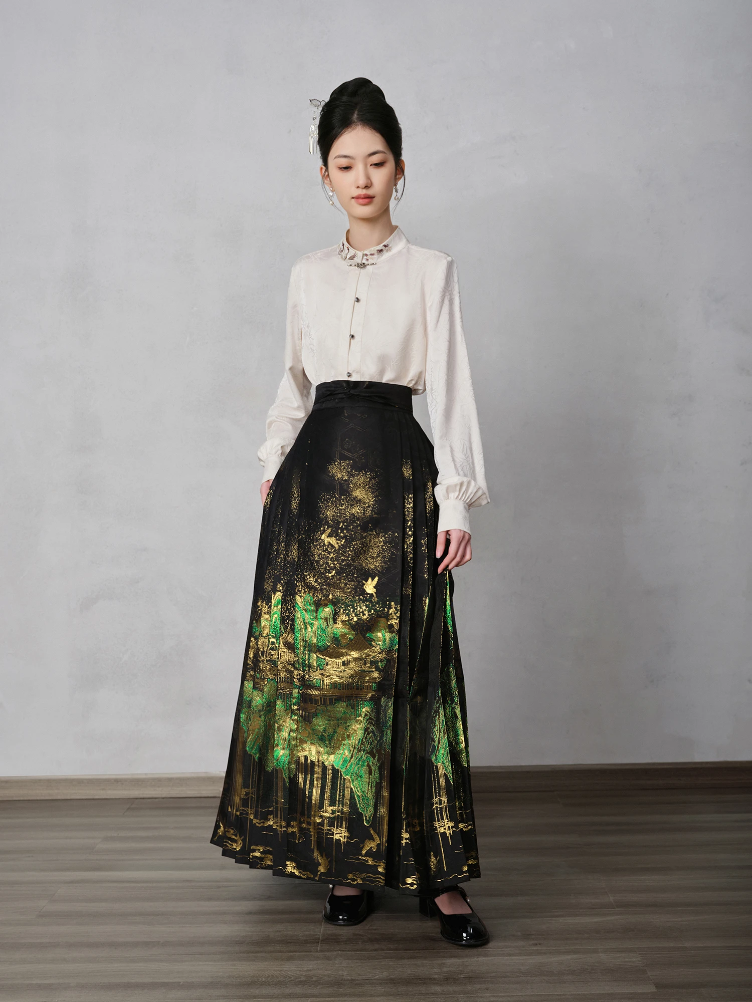 Lan Fenghua [Penglai Forget Fairy] Original Design Hanfu Ming Weaving Gold Horse Face Skirt Chinese Hanfu Skirt