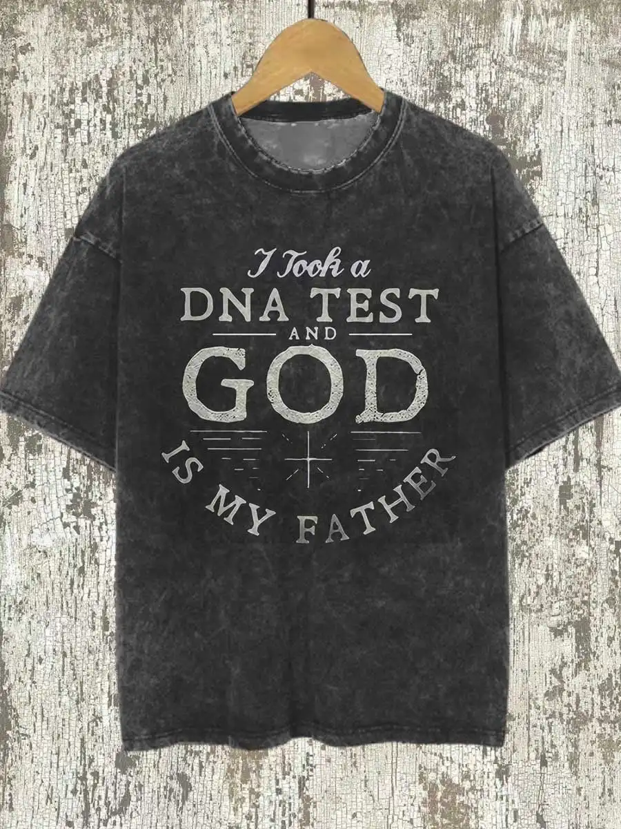 

Rheaclots Rock Punk DNA Test God Is My Father Printed Round Neck Short Sleeve T-Shirt