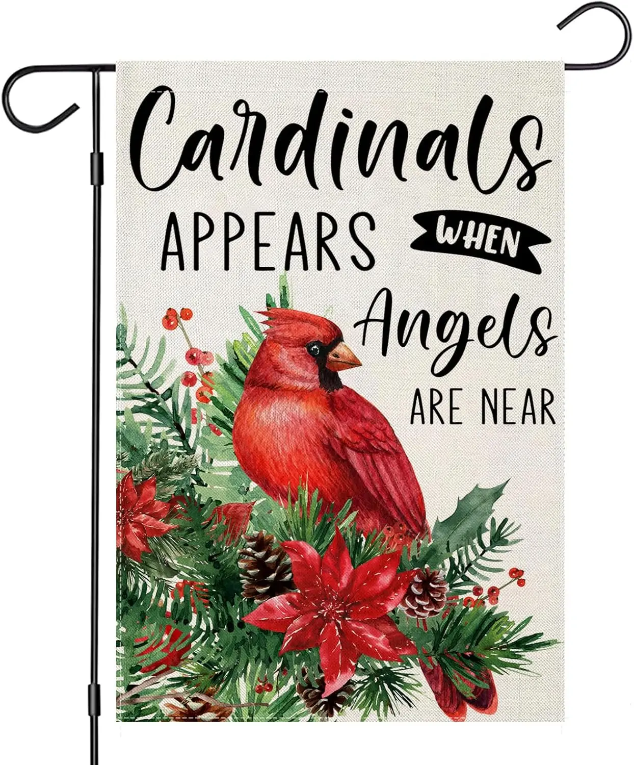 Christmas Memorial Garden Flags for Outdoor, Xmas Cardinal Appears When Angel ARE Near Yard Decoration, Small Seasonal Decor for