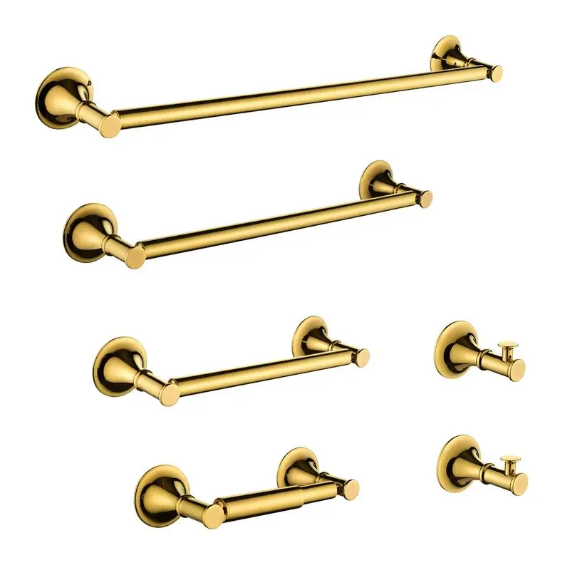 

6-Pc Brass Wall-Mount Bathroom Towel Rack Set, 3-Tier Organizer for Easy Storage