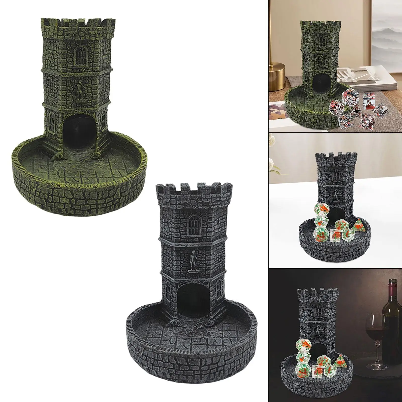 Castle Dice Tower with Tray Wall Carving Dice Rolling Tray Table Decor Resin Randomizing Tabletop Roleplaying Game for Gift