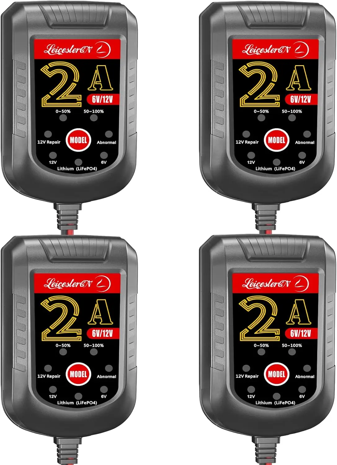 

Комплект из 4 штук: зарядное устройство 2А 6В/12В с функцией импульсного восстановления и автоматическим поддержанием заряда для автомобилей, мотоциклов, лодок, квадроциклов, фургонов, кабель 3 метра