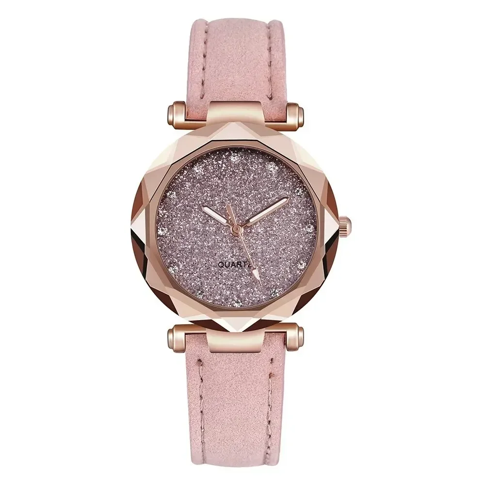 Trend Wear Rhinestone Star Sky Pink Black Frosted Belt Women Watch Leisure Fashion Quartz Ladies Watches Vintage Gift Wristwatch