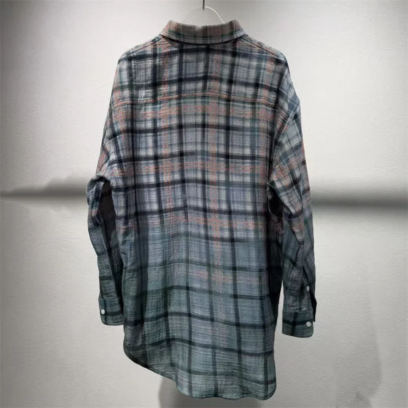 women's shirt New autumn 2026 single breasted lapel women's long sleeved top pure cotton plaid women's blouse y2k gradient tops