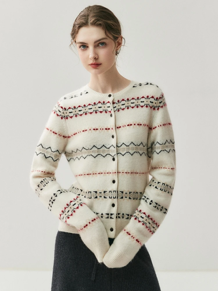 Cárdigan de Cachemira de colores contrastantes para mujer, suéter grueso y cálido con cuello redondo, Chaqueta corta de punto para otoño e invierno, Retro, suave y cómodo, de gama alta