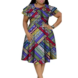 New Bazin Riche African Ruffles Collar Dresses for Women Dashiki Print Pearls Dresses Vestidos Women African Clothing WY4401