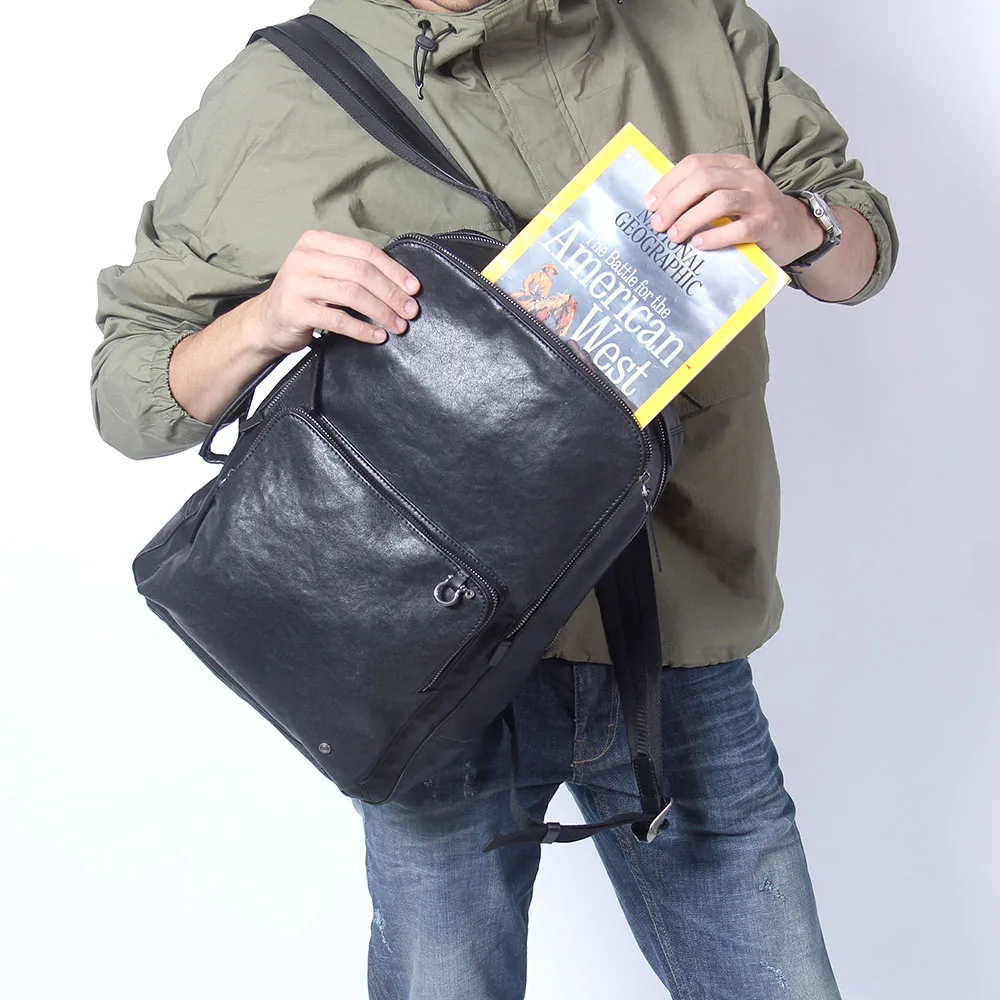 S.WORKER Lässiger Rucksack aus echtem Leder für Herren, 15-Zoll-Laptop-Rucksack aus Rindsleder, handgefertigt, modischer Preppy-Stil, Schultasche, Tagesrucksack – Detail 6