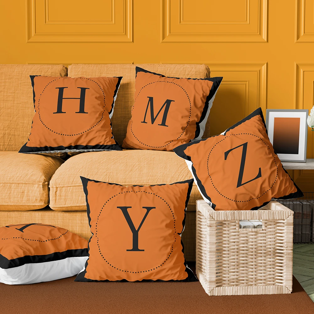 Orange Pillowcase Letter Black Border  Fashion  Sofa Car Cushion Home Decor  45x45cm Moda