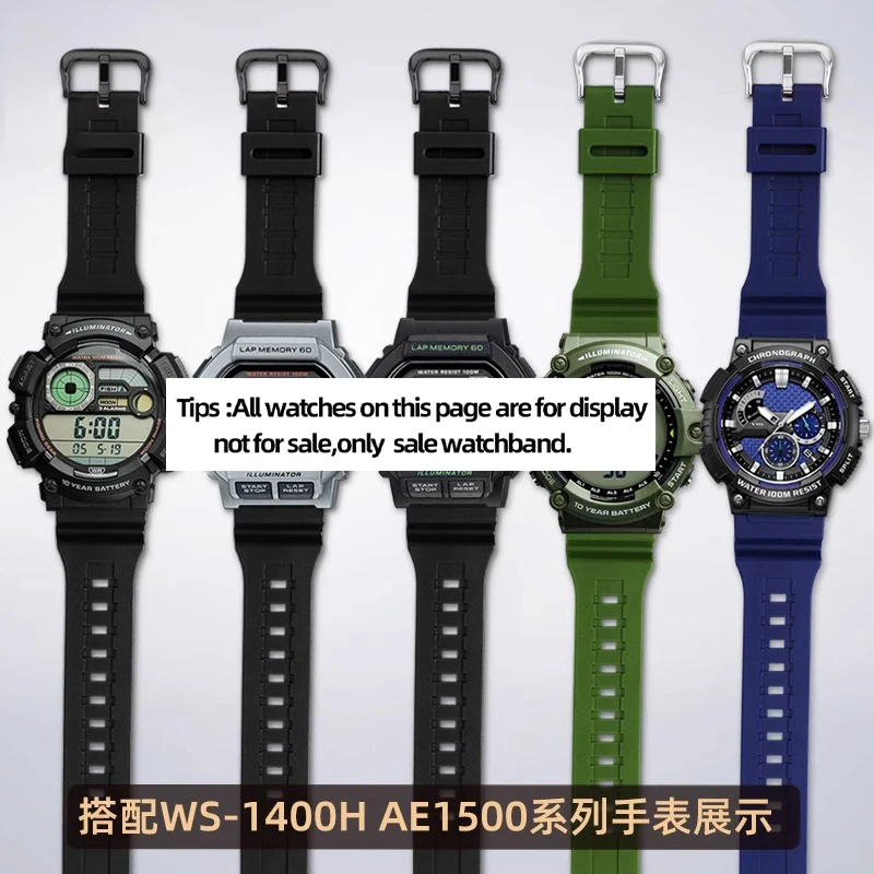 Black Red Orange Resin Silicone Watch Strap For Casio WS-1400H/1300/1500 W-737H AE1500 Watchband 18mm With Men\'s  Sport Chain