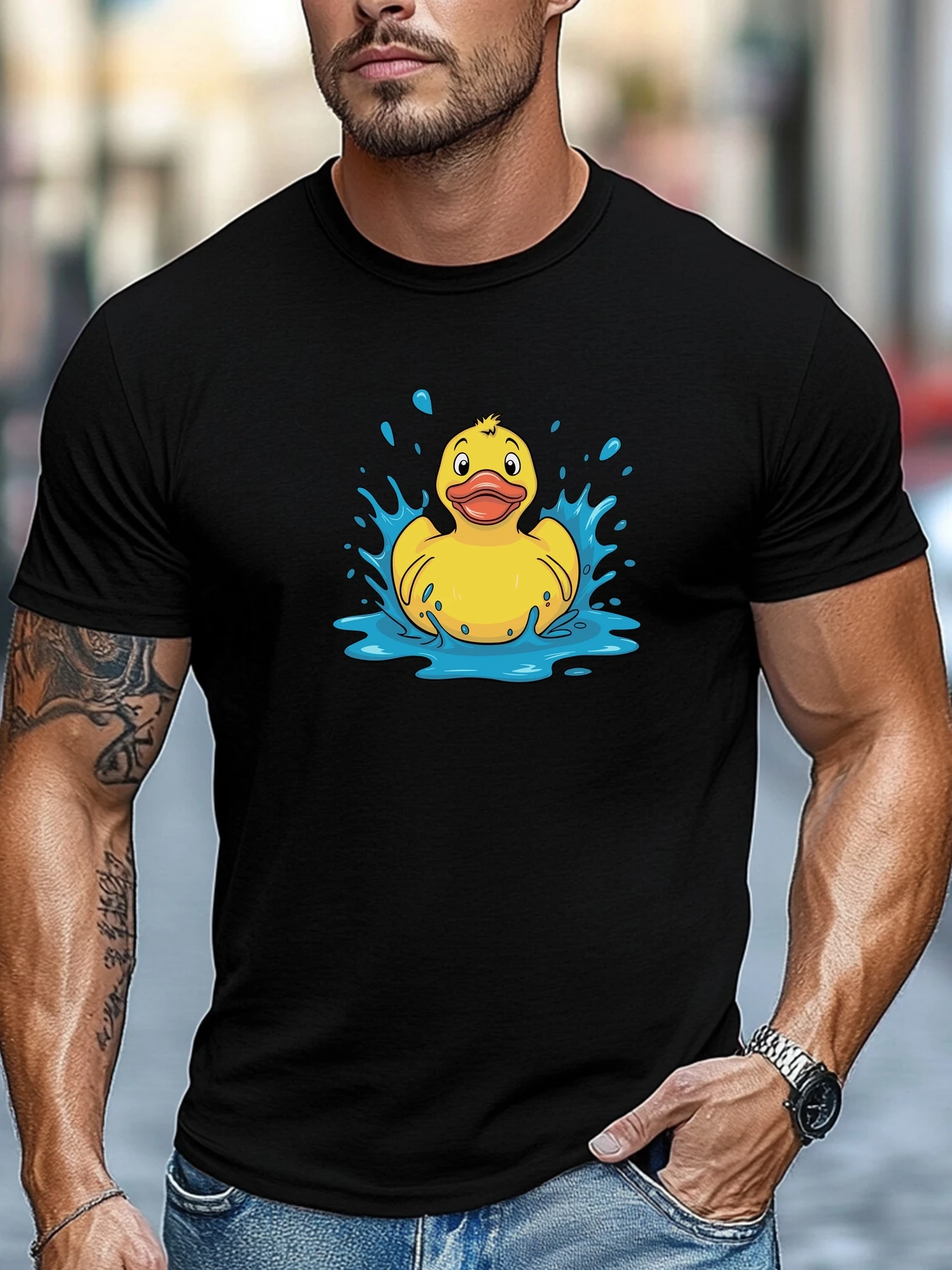 

Mens t-shirt 100% Cotton Little Yellow Duck Graphic Summer Soft Comfort Fit Round Neck Casual Breathable Tee Daily Wear Tops