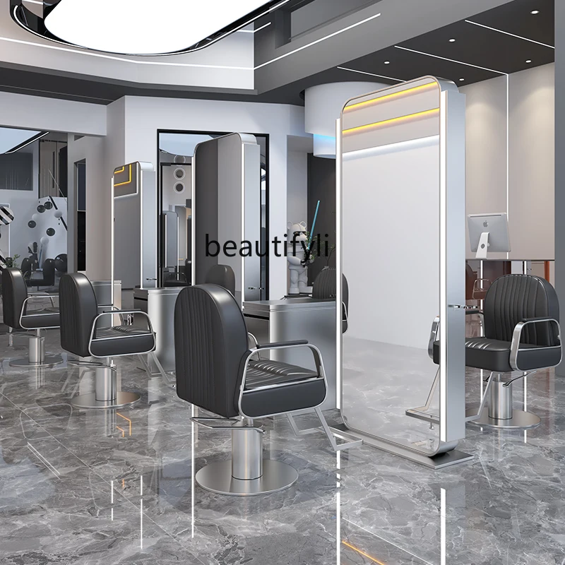 Barber Shop Mirror for Hair Salon Salon Dressing Table Fashion Single Double-Sided Floor Mirror with Light Hair Cutting