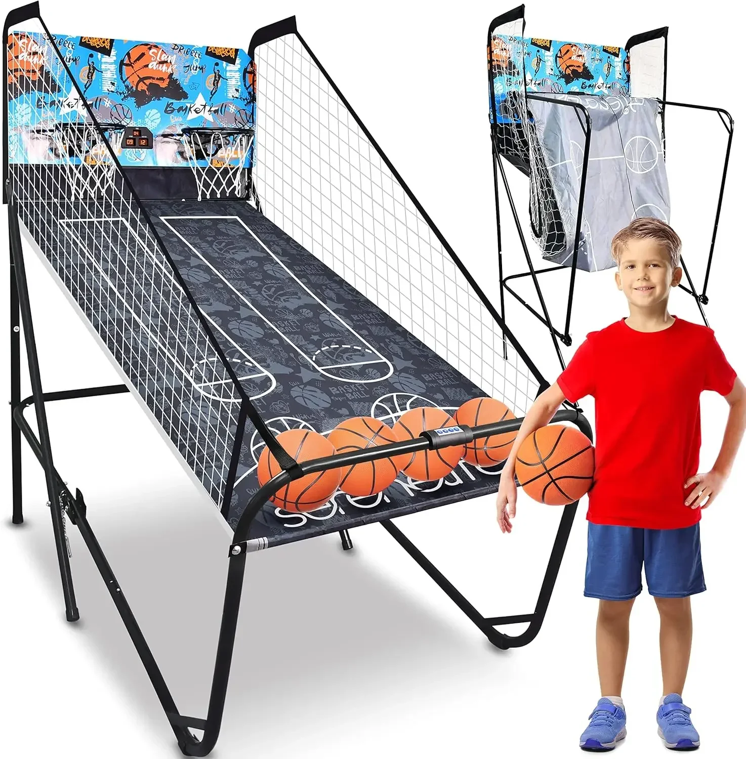 Dual Hoop Basketball Shootout Indoor Home Arcade Room Game with Electronic LED Digital Double Basket Ball Shot Scoreb