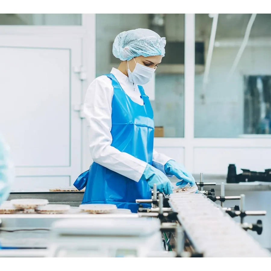 산업 및 의료용 일회용 고강도 플라스틱 폴리 에이프론, 두께 2mm, 크기 28 x 46인치, 내구성 보호