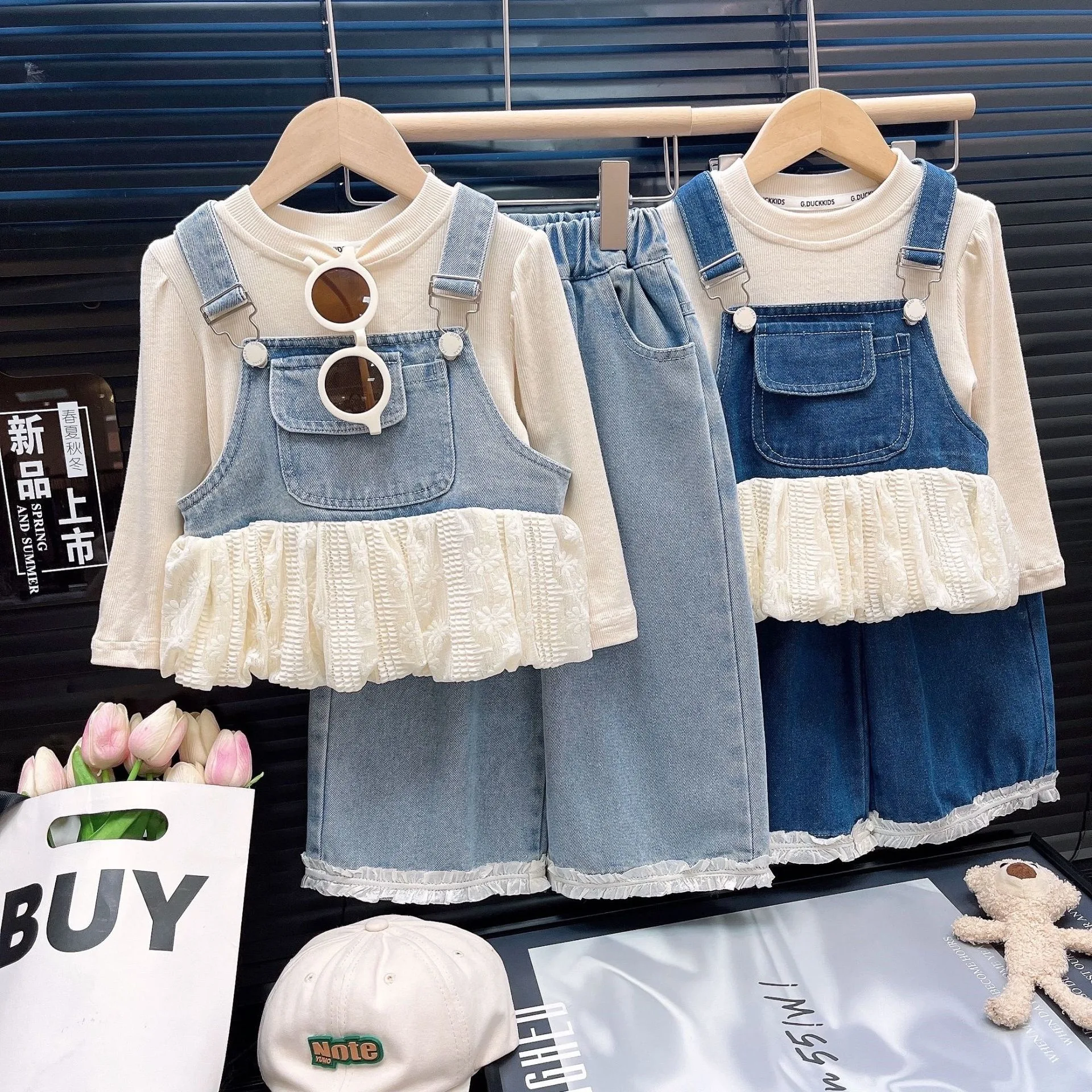 

Girls Denim Clothes Sets Spring Autumn 2025 Children Dress Vest T-shirts Pants 3pcs Cute Suit For Baby Outfits Kids Tracksuits 7
