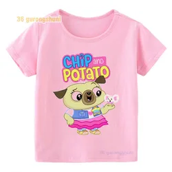 T Shirt For Girls Clothes Chip and Potato Children Short Sleeve Tshirt Girl Pink t-shirts cartoon Graphic T Shirts Kids Clothing