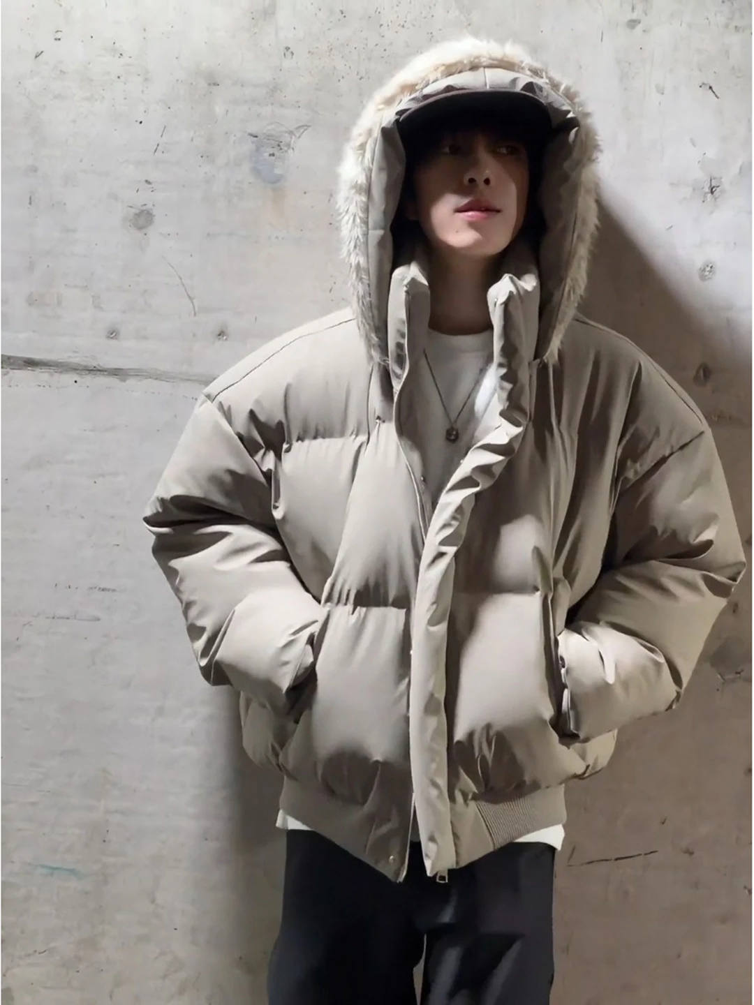 

Thiened Winter Jaet Men's down Cotton Puffer Coat Warmth Bread Sle Hooded Zipper Closure Long Sve Regular Fit Coat