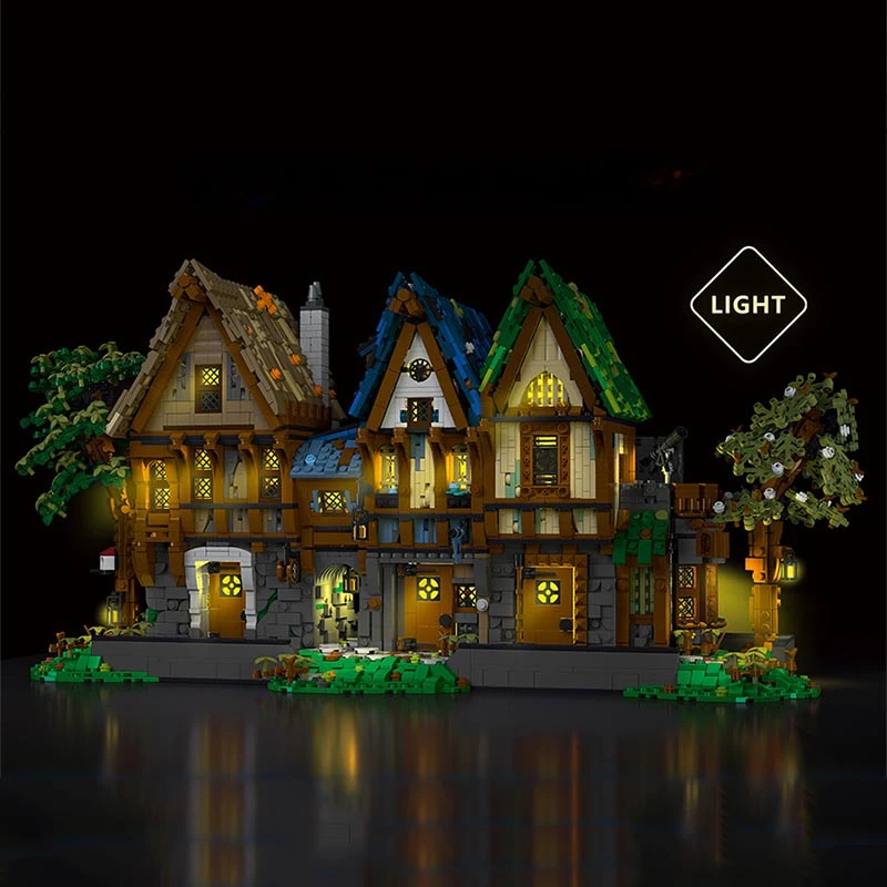 Creative Medieval Building MOC 033031 033032 033033 Medieval Saloon Hotel Smithy Magic House Building Blocks Brick Toys Gift