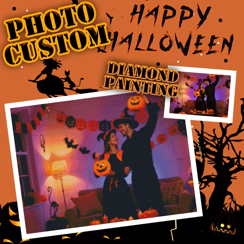 

RUOPOTY Photo Custom Diamond Painting Full Round/Square Personalized Picture Diamond Painting Craft Kit Halloween Home Decors