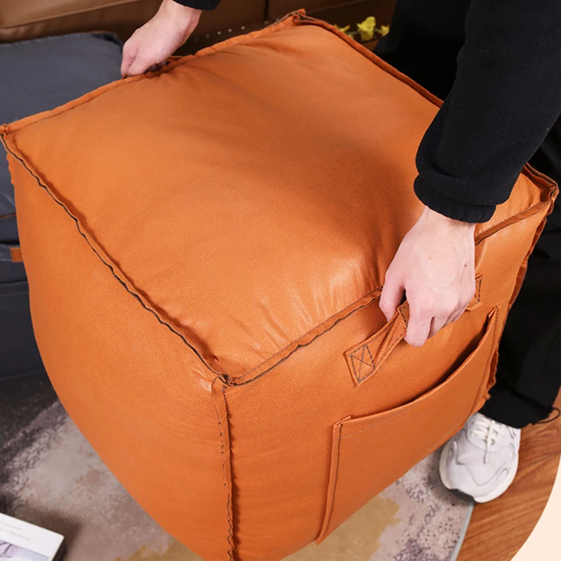 45cm Moroccan Ottoman Footstool Cover PU Leather Pouf Cover Home Decor Living Room & Bedroom Unstuffed Cushion Covers