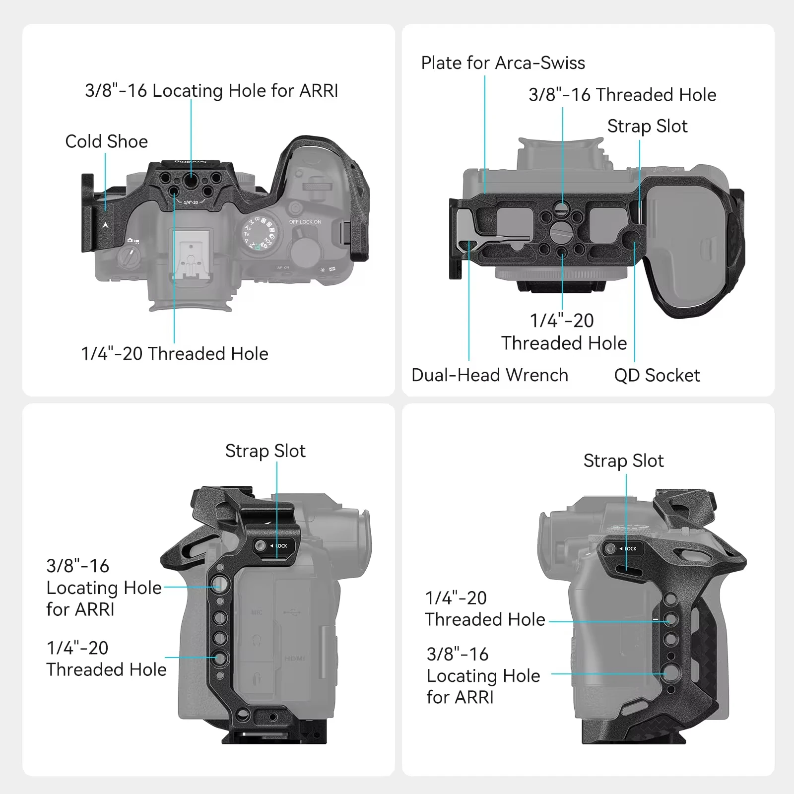 SmallRig “Black Mamba” for Canon EOS R6 Mark II Camera Cage with Multiple Mounting Points for Handle, LED,Microphone