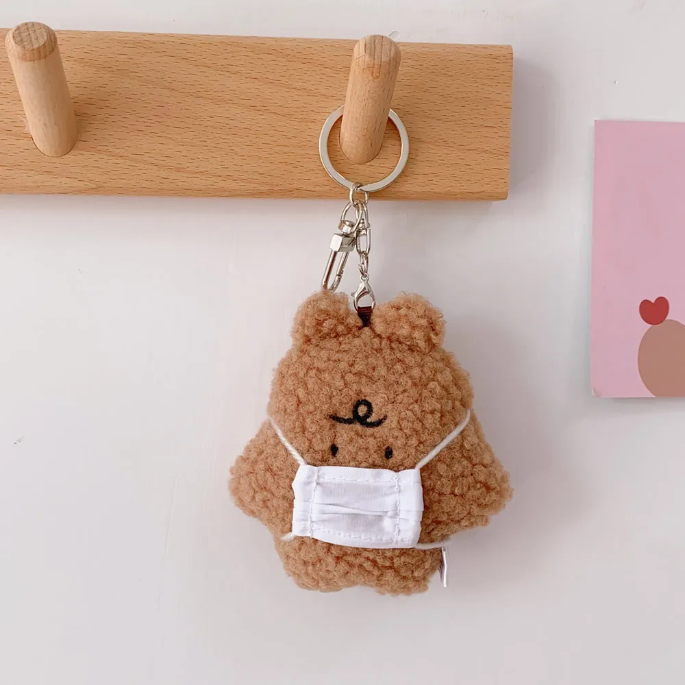 LLavero de felpa de oso de máscara Kawaii, colgante de bolsa de dibujos animados, llavero de coche, accesorios de decoración, regalo para niños y niñas, caliente