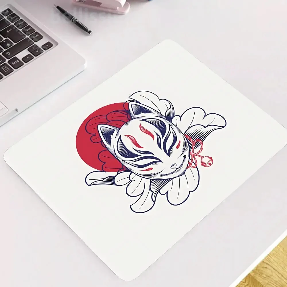 White fox mask rubber mouse pad gamer esports speed mouse pad 450x400mm kawaii cute fox mask rubber non-slip bottom table mat image 2
