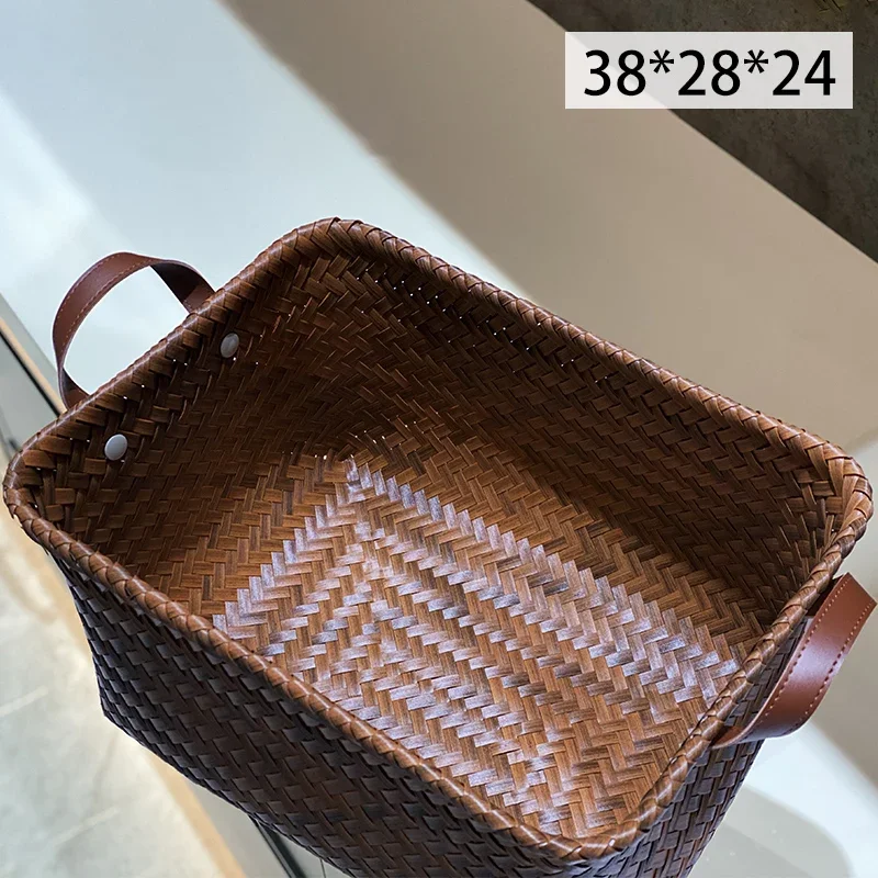 American Advanced Storage Basket Dirty Clothes Basket Imitation Rattan Woven Pu Handle Laundry Bucket Snack Toy Dirty Clothes