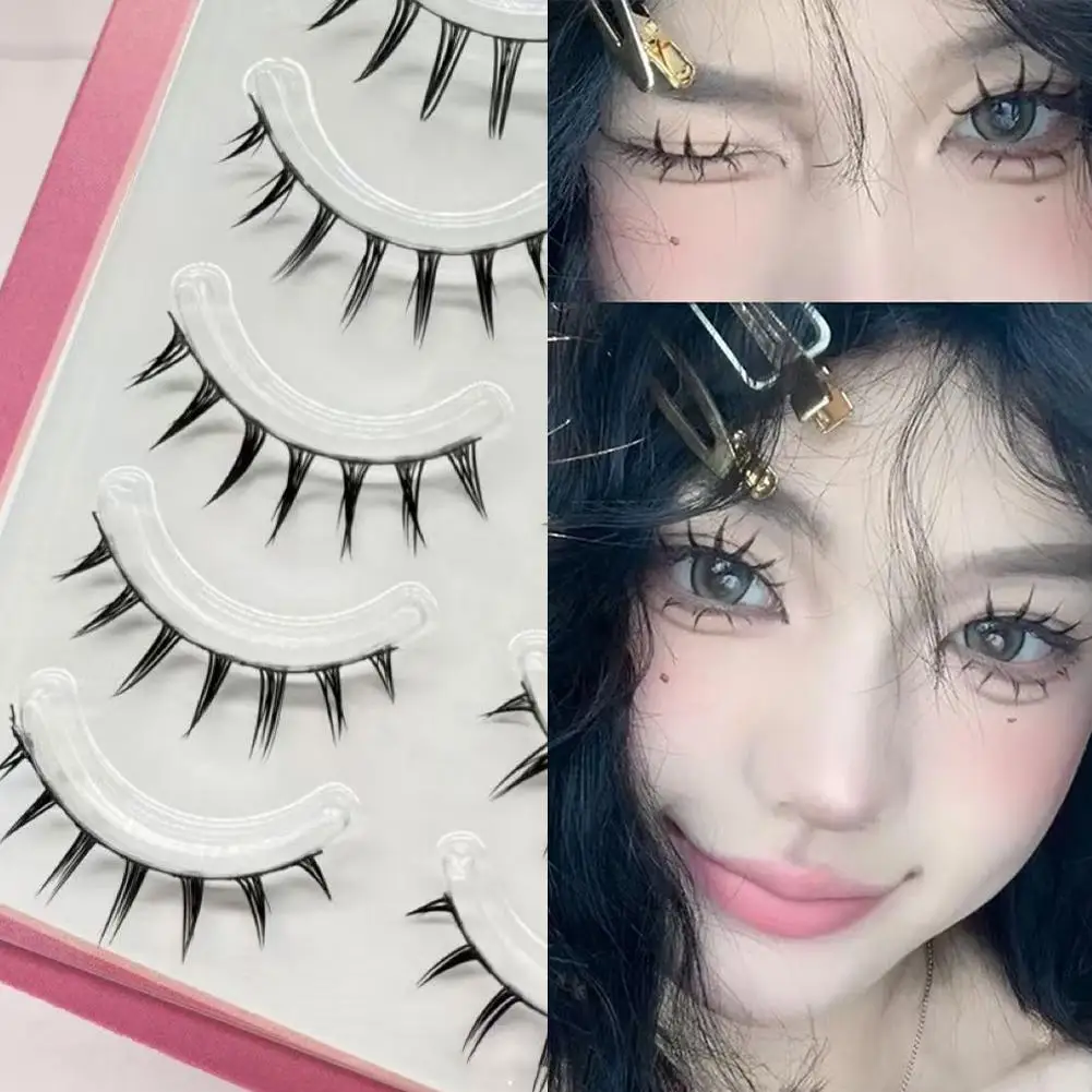 5ペア コスプレ エアつけまつげ 小悪魔風 マンガ アニメ エクステンションまつげ 透明な細いバンド ウェットスパイクまつげ メイクアップ