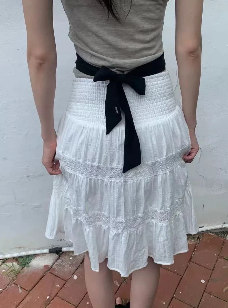 Gonna bianca elastica dimagrante f Gonna a trapezio casual in cotone a vita alta dolce Sle Donna Faion Autunno Nuovo arrivo